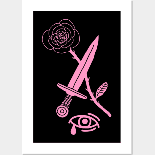 Dagger, Rose & Eye (Pink) Posters and Art